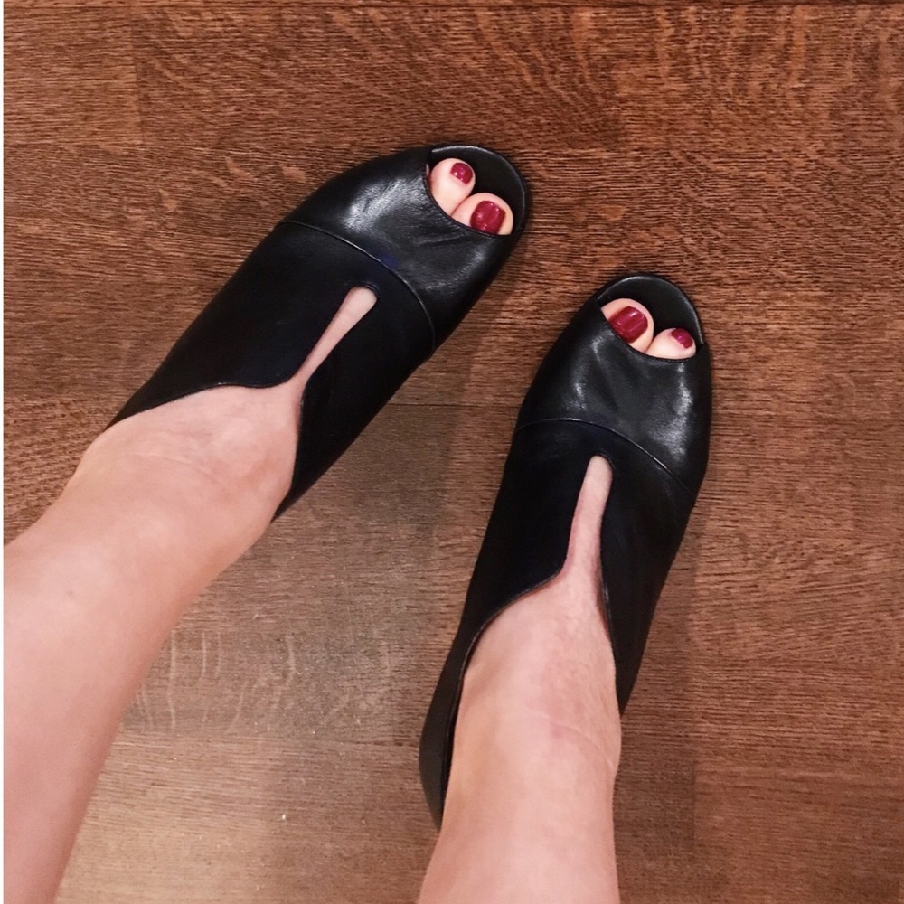 Nine West Open Toe Black Leather Heels